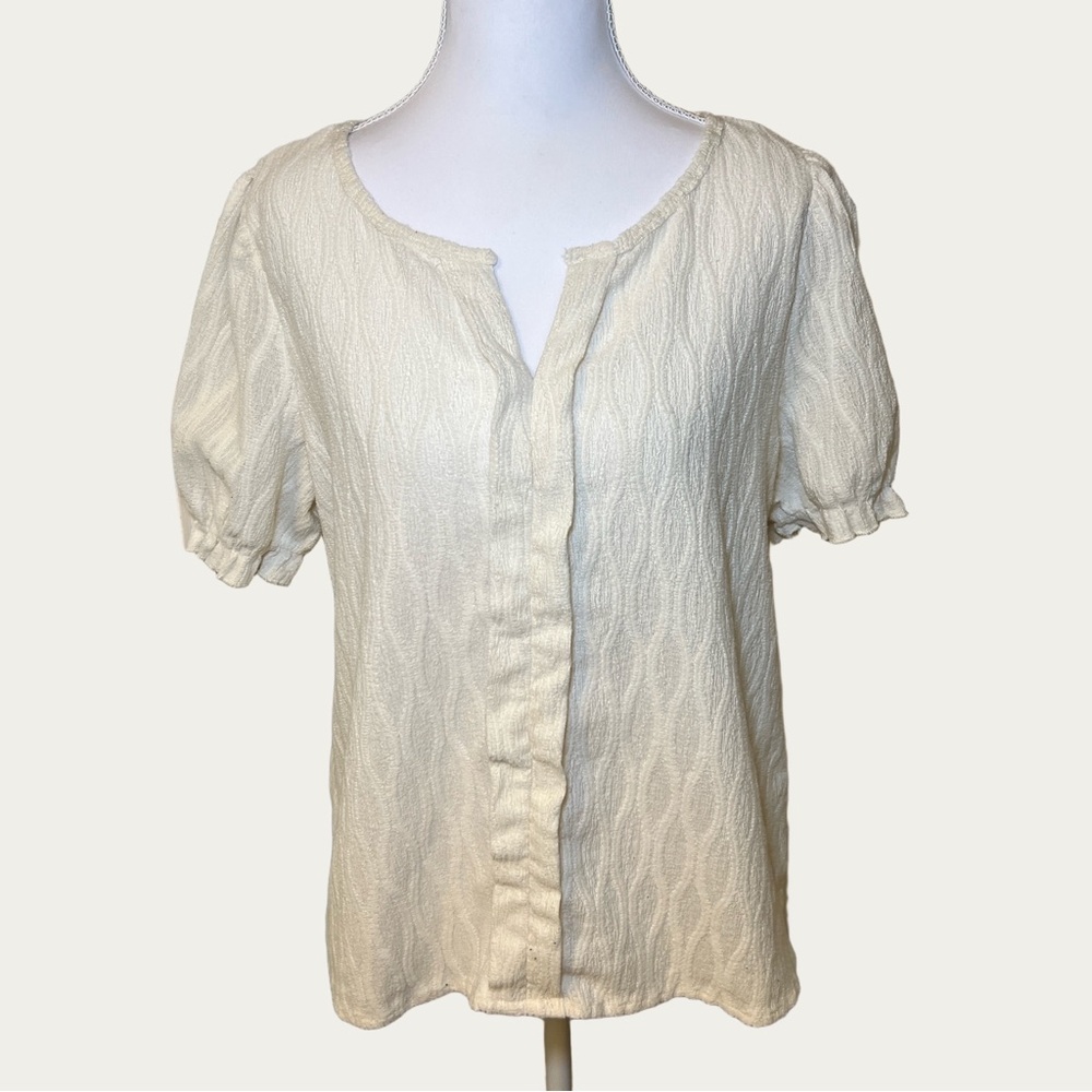 SHEIN‎ Cream Textured Blouse Puffy Sleeve Women’s Size Medium